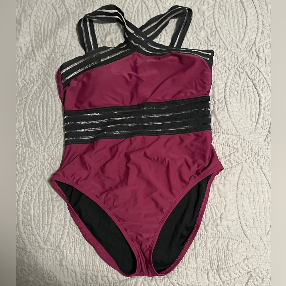 Hilor Maroon and Black One Piece Swimsuit